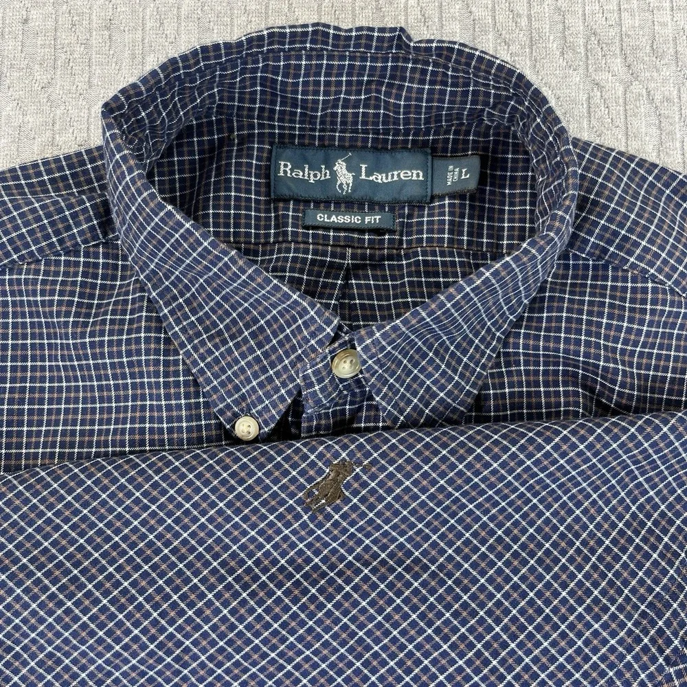 Vintage Polo Ralph Lauren Tattersall 1980s classic fit Men (L) button Down shirt